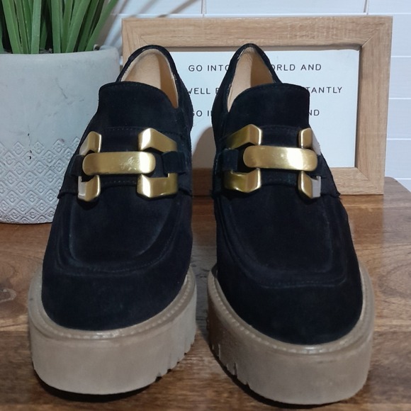 Luca Grossi Designer Black Suede High Heel Platform Loafers 35 (US sz 5) - Picture 3 of 10